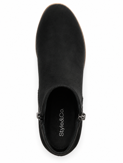 Style Co Masrinaa Block-Heel Ankle Boot Black Microsuede 6M